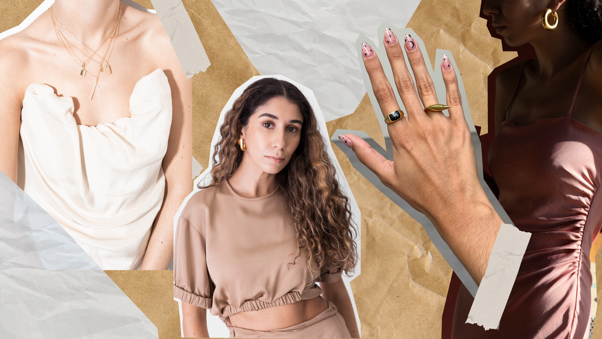 Stylish fashion collage featuring trendy jewelry and outfits for a graphic designer career at CINCO.