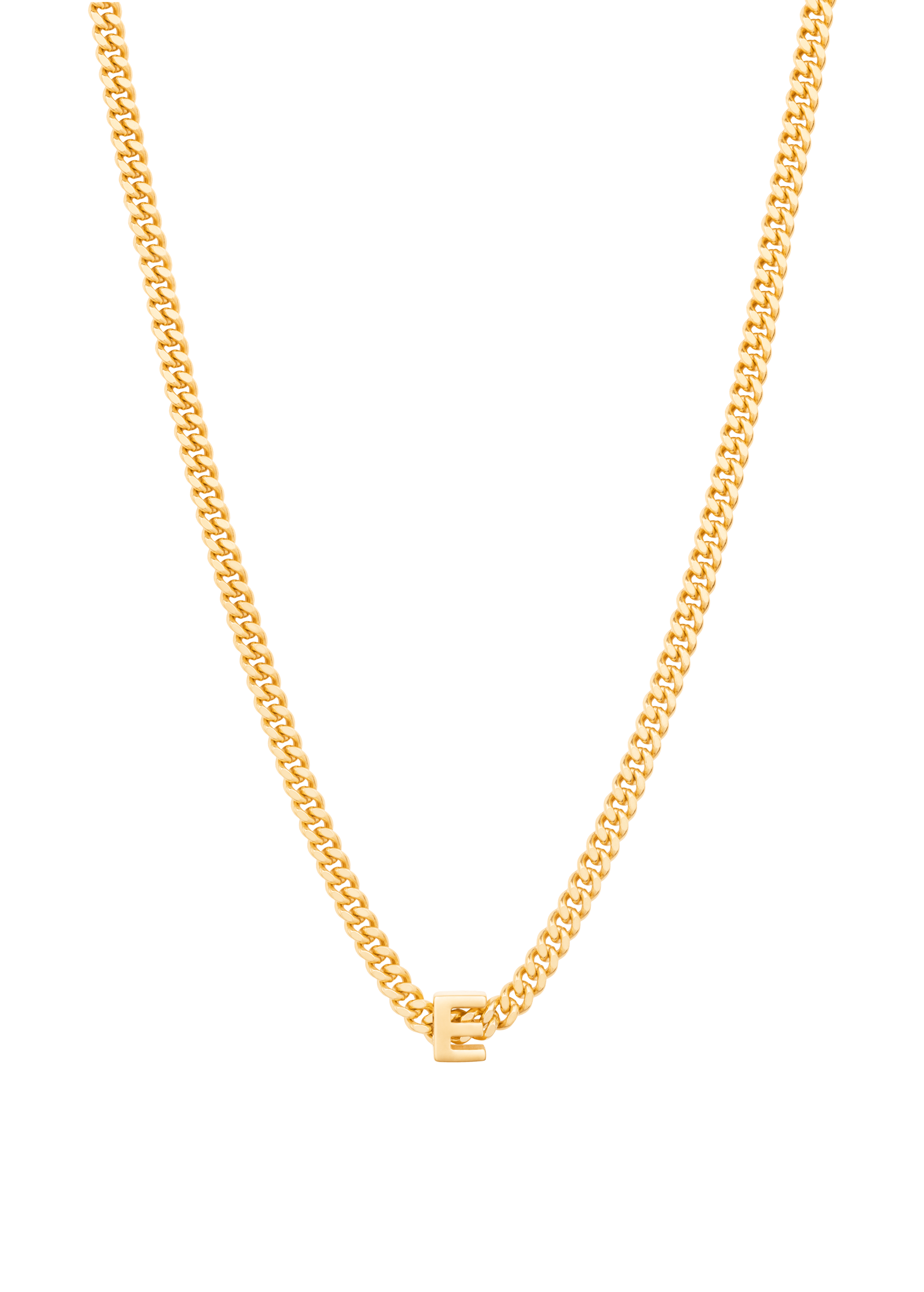 alphabet necklace with pendant E in gold