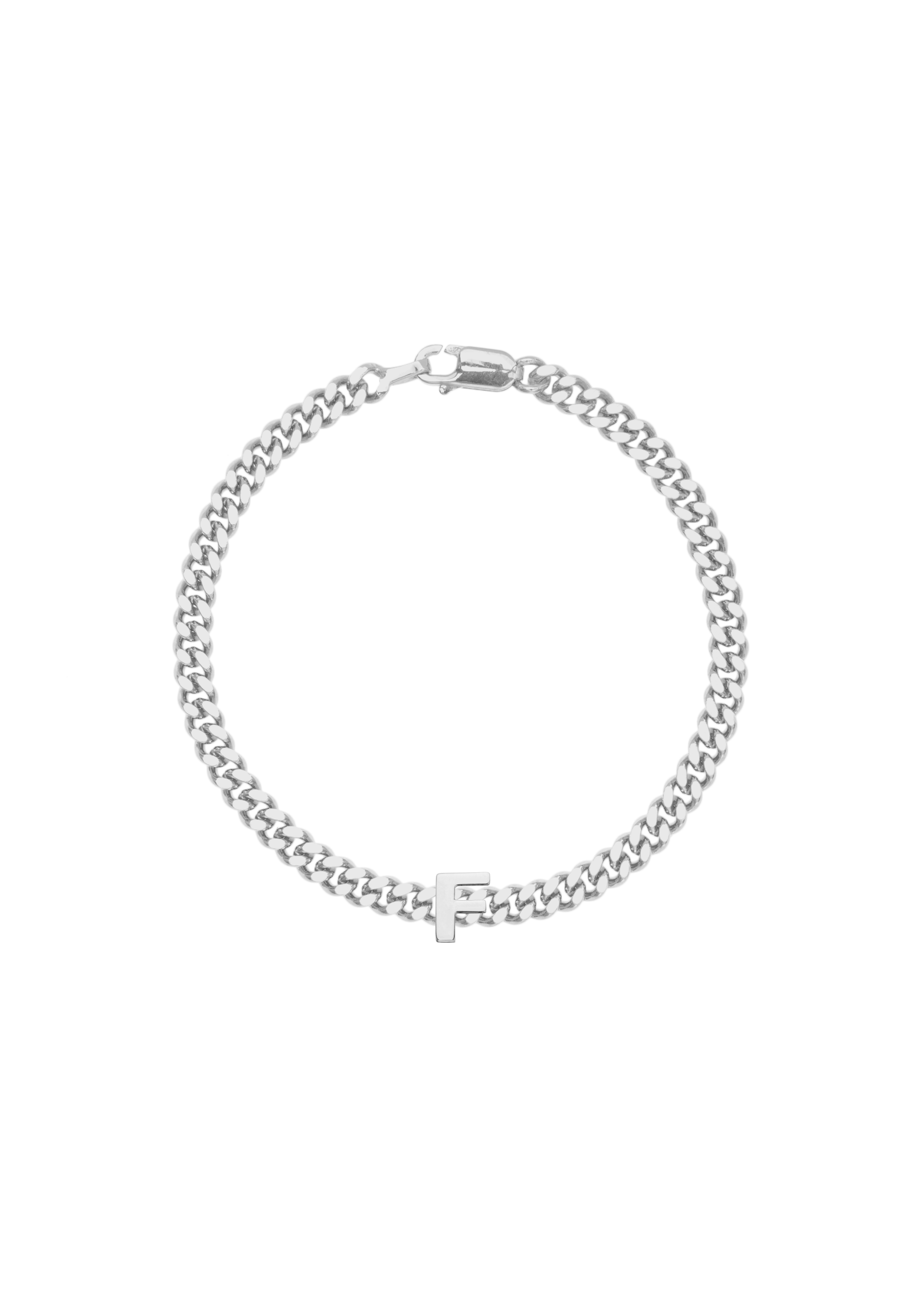 kids bracelet with letter F in silver