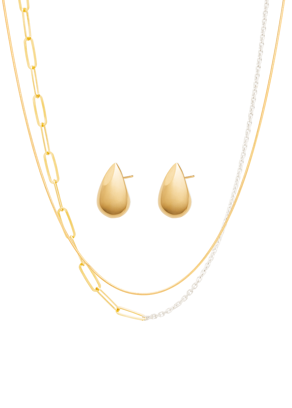 set margo choker, magdalene choker two tone and constantin earrings in gold