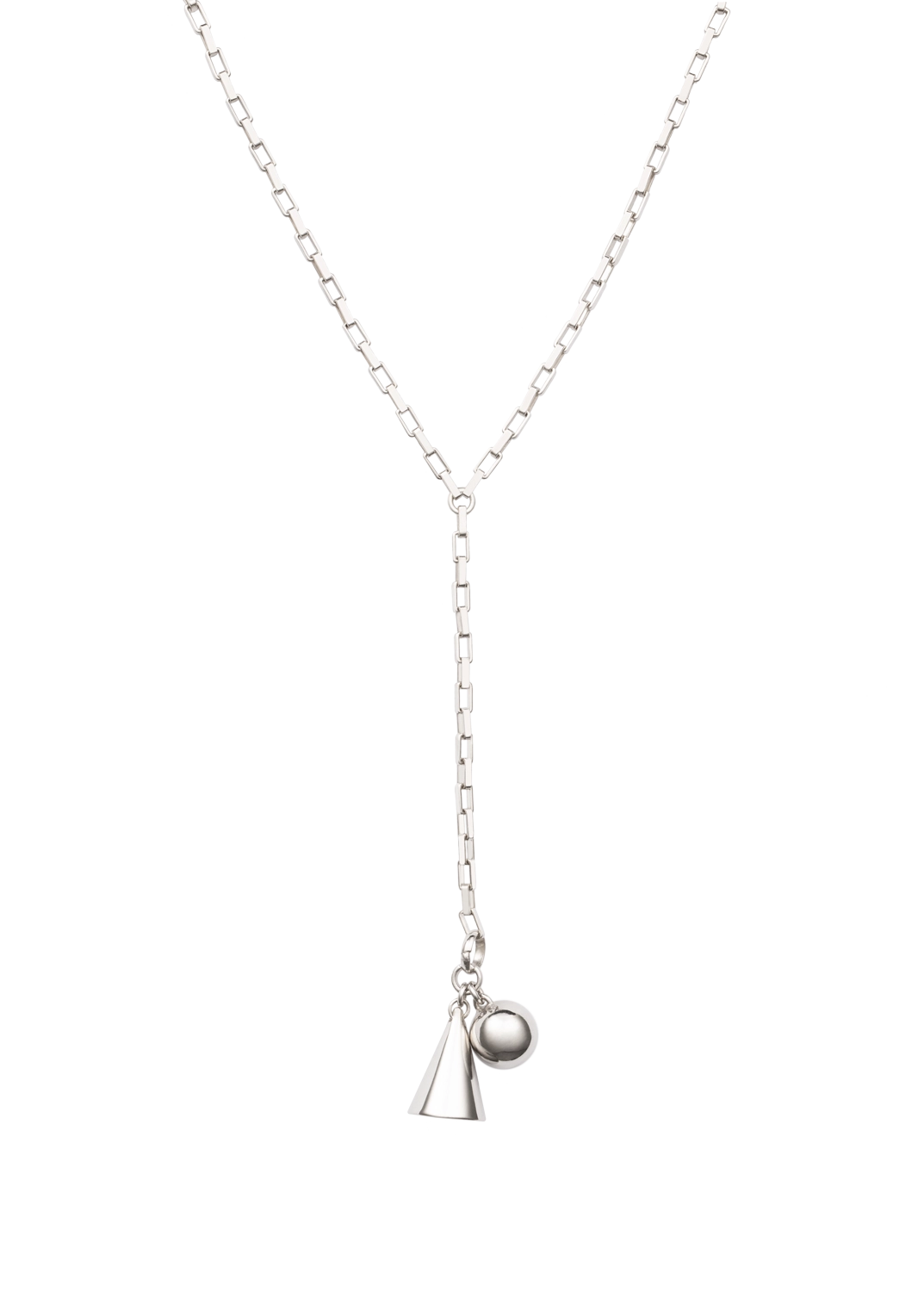 Silver necklace with a pendant on a white background