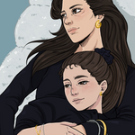 illustration wearing sara earrings and sara mini earrings in gold