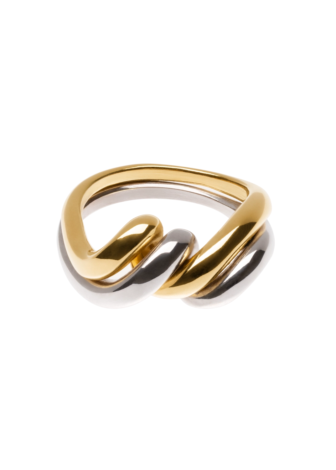 Gold ring with a unique design on a white background